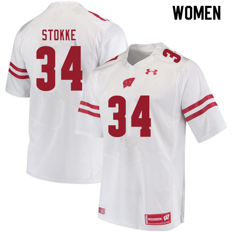 Women #34 Mason Stokke Wisconsin Badgers College Football Jerseys Sale-White - Click Image to Close